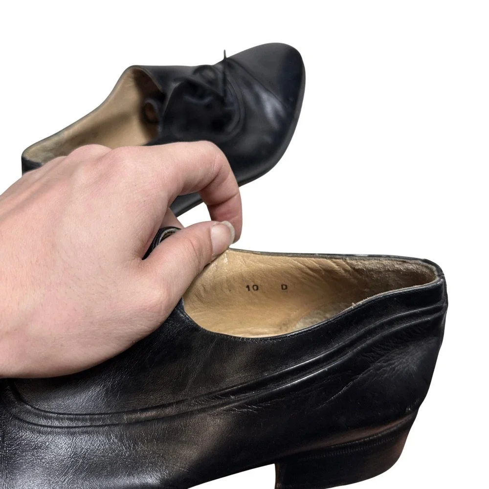 Bally Cagney Oxford Shoes Mens 10 D Black Leather Cap Toe Lace Up Made in Italy